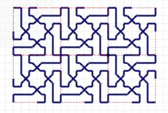 Screenshot from turtlestitch with a stitching pattern based on squares. 