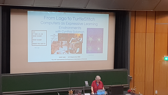 Picture from the first slide of the keynote with Cynthia in the foreground
